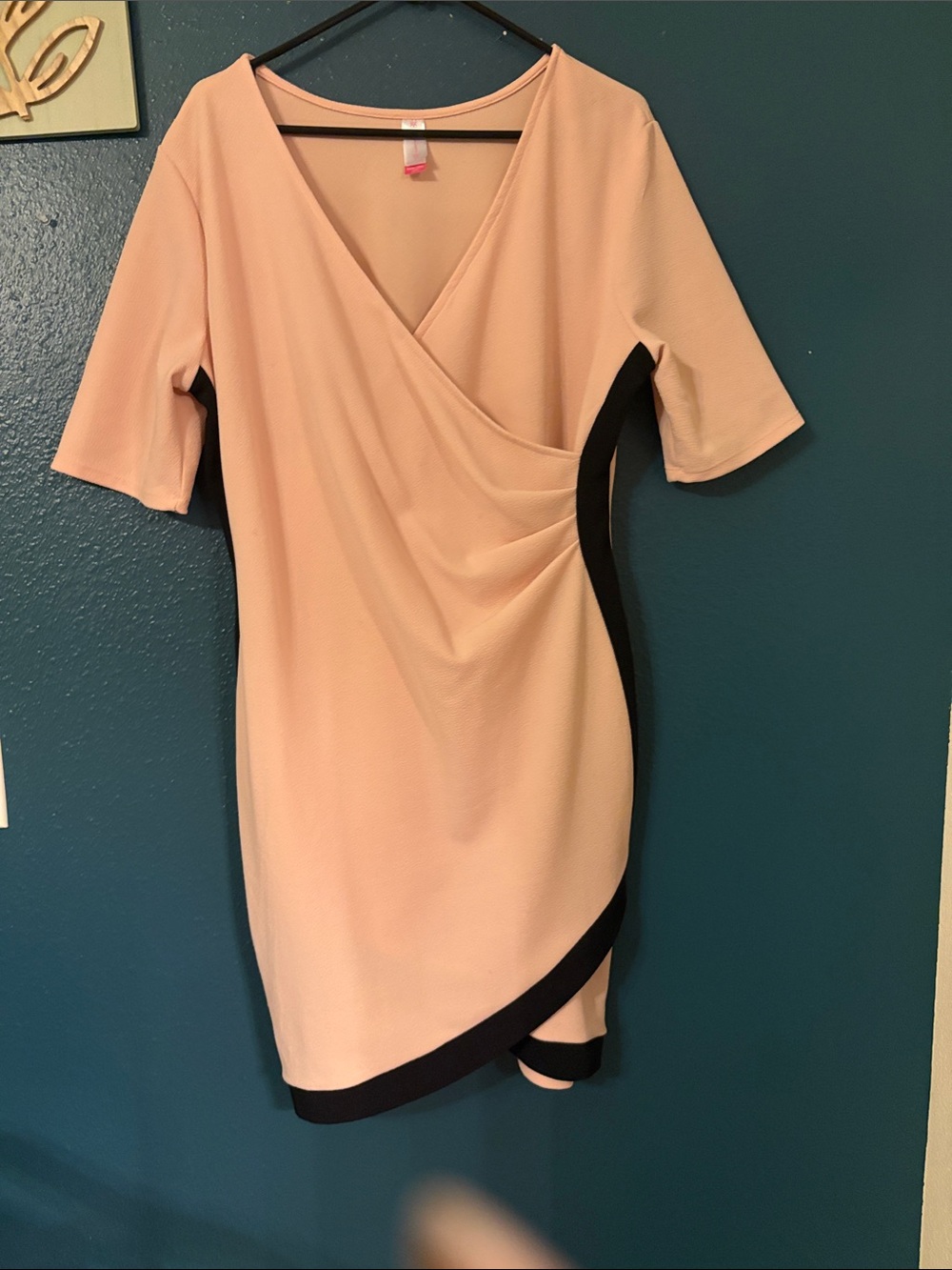 No Boundaries Blush Wrap-Style Mini Dress with Black Trim